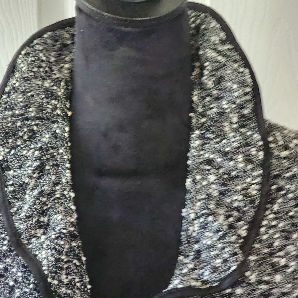 Joseph Ribkoff Jacket Lightweight Blk & Wht Tweed Ruffled Collar to Hem - Picture 6 of 15